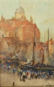 TERRIS John 1865-1914,A continental harbour with fisher folk,Mallams GB 2013-10-02