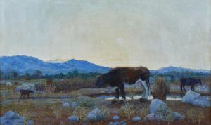 TESSANDORI LUIS,Paesaggio con mucche e contadina,1925,Capitolium Art Casa d'Aste 2023-06-13