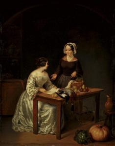 TESTE Jean Auguste,Kücheninterieur mit einer eleganten Dame,1853,Galerie Bassenge 2009-06-04