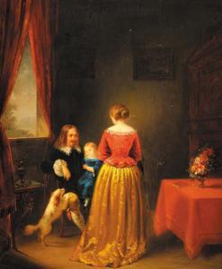 TESTE Jean Auguste 1807-1886,Scène de famille,1836,Osenat FR 2013-04-07