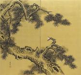 Tesuen Sakuma,depicting a pine tree with a bird on a branch,Lempertz DE 2017-12-08