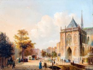TETAR VAN ELVEN Pierre Henri Theodore 1828-1896,A view on a Dutch city with strolling fi,Venduehuis 2016-11-16