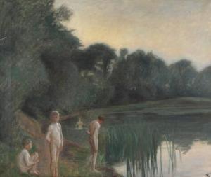 TETENS Vilhelm 1871-1957,Scenery from a lake with children,Bruun Rasmussen DK 2021-04-12