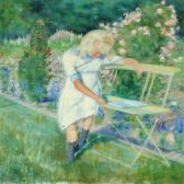 TETZEN LUND Christian,Garden in flower with reading girl on a bench,1912,Bruun Rasmussen 2012-08-06
