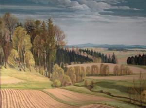 TETZNER Kurt 1891-1982,Weite Landschaft mit Feldern am Waldrand,1943,Reiner Dannenberg DE 2010-09-20