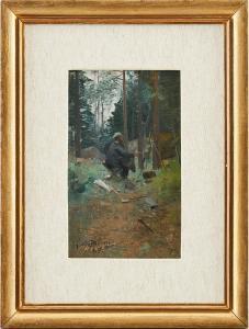 THÖRNE Alfred 1850-1916,Konstnären vid staffliet,1885,Uppsala Auction SE 2020-08-18