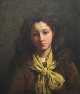 Thaddeus Henry Jones 1859-1929,GIRL WITH A YELLOW SCARF,1882,De Veres Art Auctions IE 2021-12-09