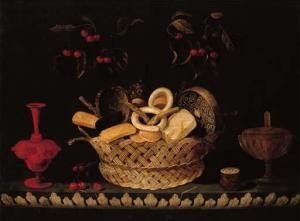 THE MASTER LOMBARD FRUITBOWL 1600-1600,Sweetmeats and pastries in a wicker basket with c,Christie's 2001-04-25