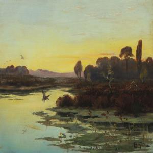THEELE John 1876-1934,Landscape near Eppendorfat sun set,Bruun Rasmussen DK 2011-05-02