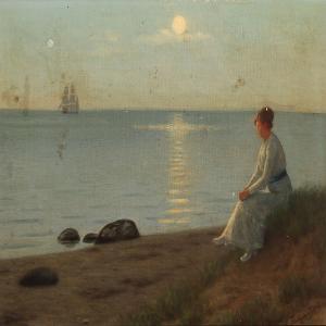 THEILGAARD Sophus,Costal scenery with a woman looking at the sea,1915,Bruun Rasmussen 2013-11-25