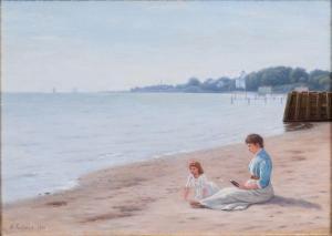THEILGAARD Sophus 1845-1923,Mutter und Kind am Strand,1910,Stahl DE 2021-11-27