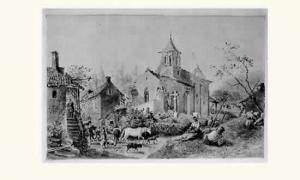 THELOT Antoine Charles 1798-1853,L'église du village,1852,Beaussant-Lefèvre FR 2001-06-09