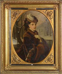THEODOR KURZWEIL,Portrait d'une dame de qualité au manchon en fourr,1873,VanDerKindere 2016-09-13