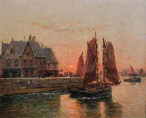 THERY John 1955,A Harbour Scene at Sunset, with Shipping in the fo,19th,John Nicholson GB 2018-02-28