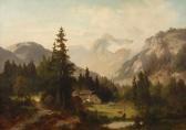 THESSEL Anton 1830-1873,Einsames Gehöft in den Alpen an einer von Wald umg,1860,Mehlis DE 2017-08-24