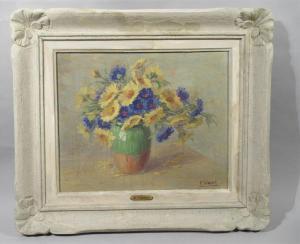 THIBAULT Marcel 1898-1944,Vase de marguerites bleues et jaunes,Loizillon FR 2019-09-21