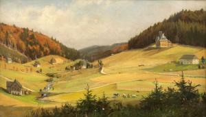 THIELE Arthur 1841-1919,Landschaft m. Häusern, Vieh u. Personen in einem,1861,Auktionshaus Citynord 2021-04-22