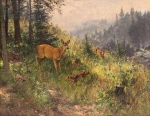 THIELE Arthur,Reh mit zwei Kitzen in bergiger Waldlichtung,1893,Palais Dorotheum 2023-11-22