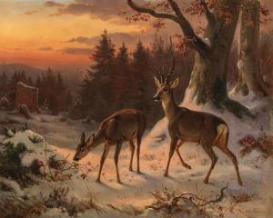 THIELE Arthur 1841-1919,Roe Deer in the Snow at Dawn,Palais Dorotheum AT 2021-09-15