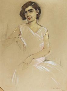 THIELE Ivan 1877-1948,Junges Mädchen in duftigem Sommerkleid und dunklen,1930,Leo Spik DE 2021-12-09