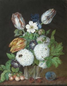 THIERS FERDINAND,Still life of flowers with tulips and fruits,1820,Galerie Koller 2013-09-16