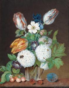 THIERS FERDINAND,Still life of flowers with tulips and fruits,1820,Galerie Koller 2018-09-28