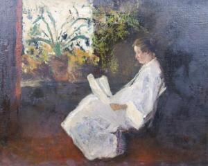 THIJSEN Carolus Johannes 1871-1937,Dame in witte kimono lezend bij het raam,Venduehuis NL 2021-02-28