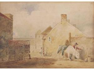 THIRTLE John 1777-1839,A courtyard scene with a figure next to a Cob,Keys GB 2021-11-24