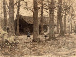 THOLEN Willem Bastiaan,A girl walking under the trees near a barn,1894,Venduehuis 2023-11-16
