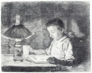 THOLEN Willem Bastiaan,A young boy reading at night, possibly Paul Arntze,Venduehuis 2018-11-21
