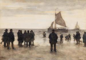 THOLEN Willem Bastiaan,Fishermen and some playing children waiting for th,Venduehuis 2023-11-14