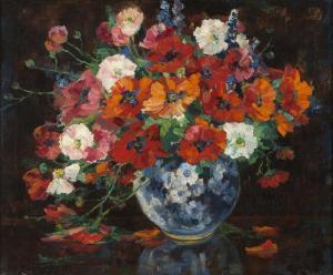 THOMAS Alice Blair 1857-1945,Floral arrangement in a blue vase,John Moran Auctioneers US 2012-10-16