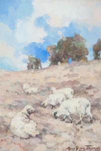 THOMAS Alice Blair 1857-1945,Sheep Grazing,1934,Hindman US 2016-10-08