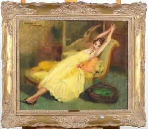 THOMAS Henri Joseph 1878-1972,L\’esquisse - élégante à la robe jaune,VanDerKindere BE 2023-01-24