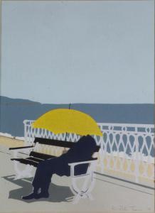 THOMAS Peter 1900-1900,study of a figure sat upon a seaside promenade, re,1974,Denhams GB 2013-08-07