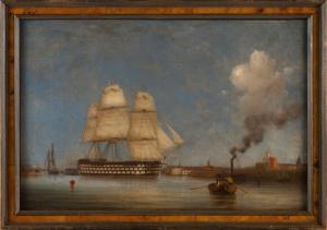 THOMAS Robert Strickland 1787-1853,British warship leaving Portsmouth Harbor,Eldred's US 2023-08-11