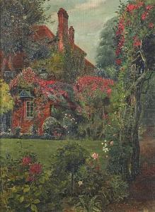 THOMAS William Fletcher 1863-1938,Garden with flowers before a house,Eastbourne GB 2021-09-08