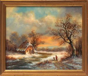 THOMASSIN Simon 1652-1732,Abendliche Winterlandschaft an einem zugefrorenen ,Bloss DE 2019-01-21