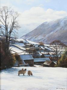 THOMPSON Alan Robert 1949,Hartsop, lakeland farmsteads under snow and sheep,Morphets GB 2021-11-25