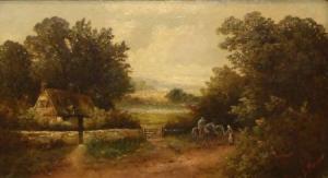 THOMPSON E 1800-1800,Figures and Horses in a Country Lane by a Cottage,Keys GB 2009-06-12