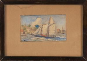 thompson george albert 1868-1938,Ship by a town, possibly Mystic, Connecticut,Eldred's US 2022-05-26