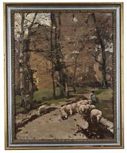 THOMPSON Harry Ives 1840-1906,Sheep in the Woods,Treadway US 2020-03-22