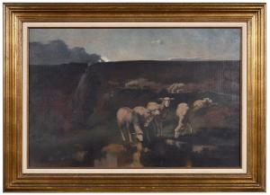 THOMPSON Harry Ives 1840-1906,Shepherd with Sheep,Brunk Auctions US 2020-05-15