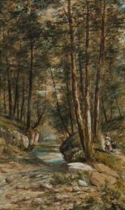 THOMPSON Jerome,Forest Scene with a Shepherdess on a Path by a Str,Swann Galleries 2020-09-17