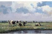 THOMPSON KEVIN B. 1950,Friesian Cattle at Waters Edge,Keys GB 2015-05-08