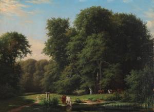 THOMSEN August 1813-1907,From a summerday with cows near a watering place,Bruun Rasmussen 2024-01-08