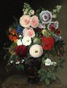 THOMSEN Emma 1820-1897,Still life with a large bouquet in a greek vase,Bruun Rasmussen DK 2023-01-02