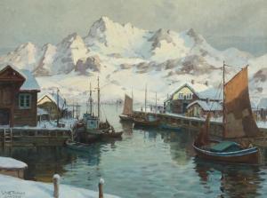 THOMSEN Valdemar,Scenery from Lofoten with snow covered mountains i,1937,Bruun Rasmussen 2021-03-22