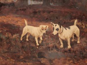 THOMSON I.Beatrice 1900-1900,Two terriers standing above a fox hole in a,19-20th century,Duke & Son 2019-08-22