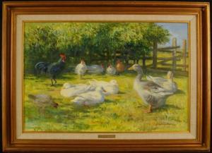 THOMSON John Murray 1885-1974,depicting geese, chickens, ducks in the his pa,California Auctioneers 2018-04-08